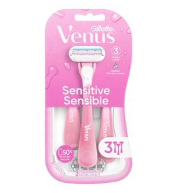 Three pink razors for sensitive skin