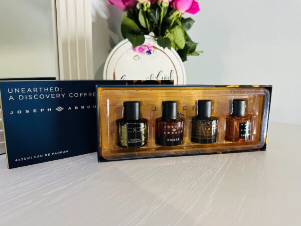 Elegant perfume set on table