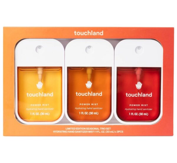 Touchland hand sanitizer set in three colors.