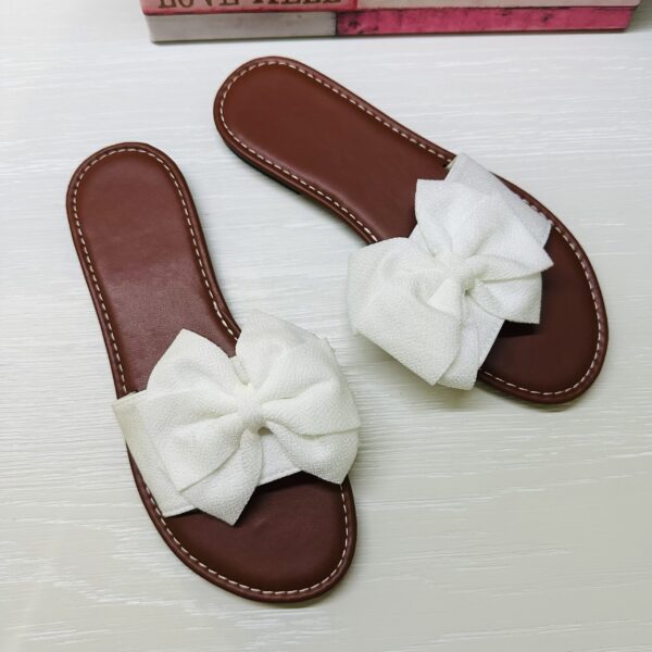 Bow Knot Decor Pu Leather Insole Flat Slippers