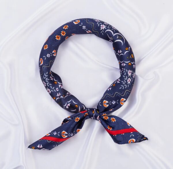 Floral Navy Silk-Look Neck Scarf