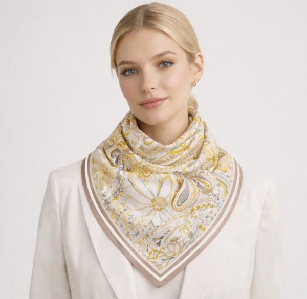 Floral Paisley Square Scarf in Yellow and Cream