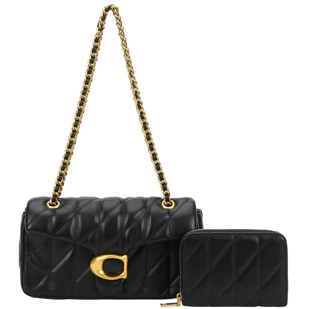 2 in 1 quilted design crossbody bag w wallet set