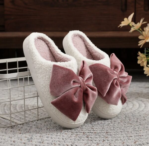 Winter Warm Bow Cotton Slippers for Women