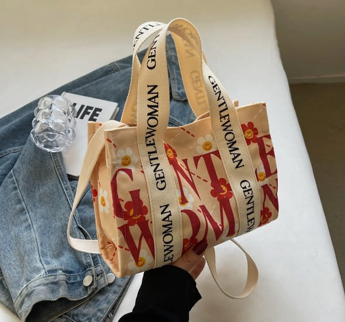 Casual printed letter canvas bag - Image 2