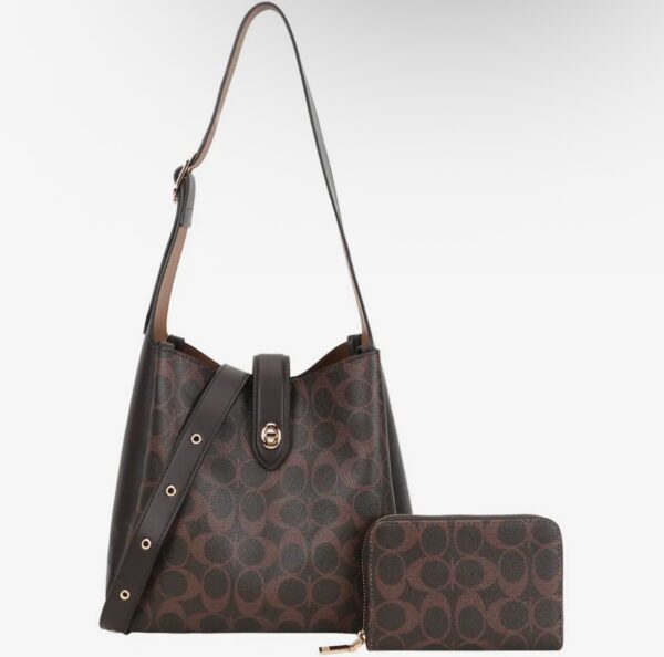 2in1 oval print shoulder hobo bag w wallet set