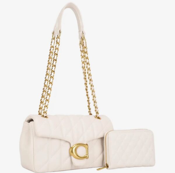 2in1 quilted design shoulder bag with wallet set