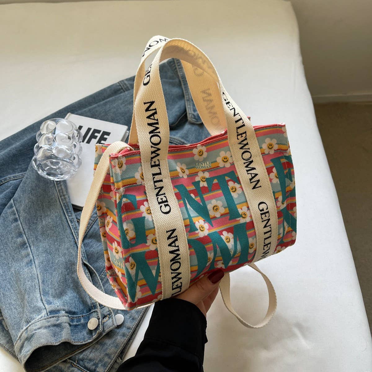 Casual printed letter canvas bag