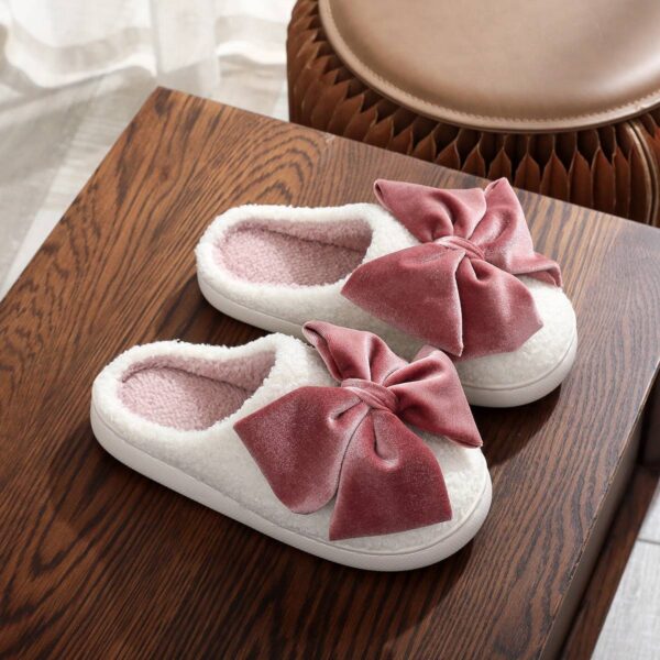 Winter Warm Bow Cotton Slippers for Women