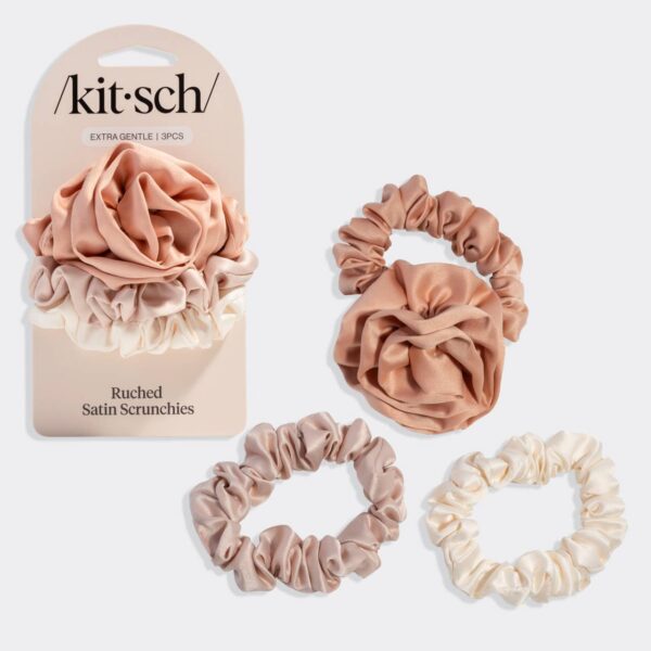 KITSCH - Rosette Ruched Satin Scrunchies 3pc Set - Terracotta