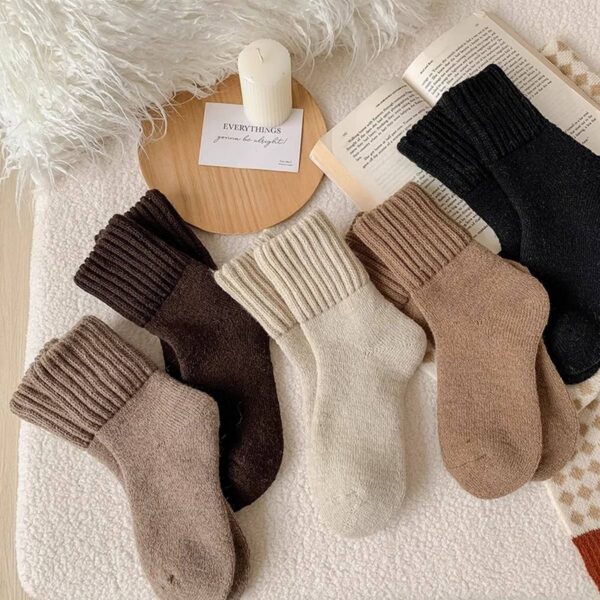 Brown Thick Crew Socks Women Winter Warm Cozy