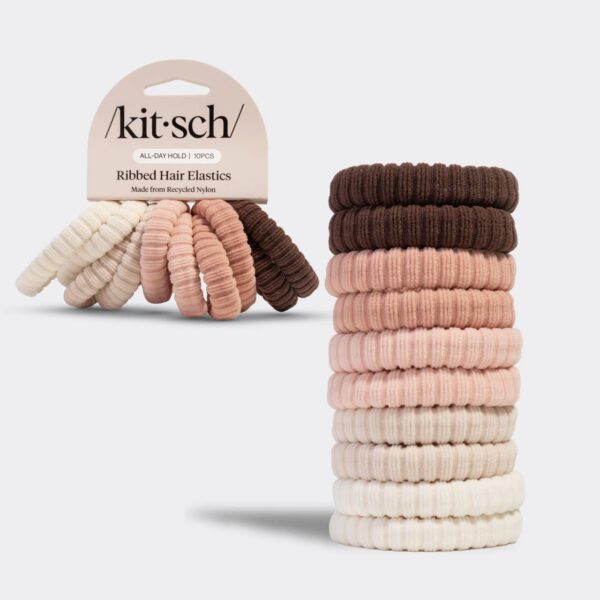 KITSCH - Recycled Fabric Ribbed Hair Elastics 10pc Set - Blush