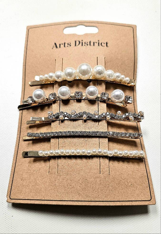 5-Pack Pearl & Rhinestone Bobby Pins – 3.5" hair accessories