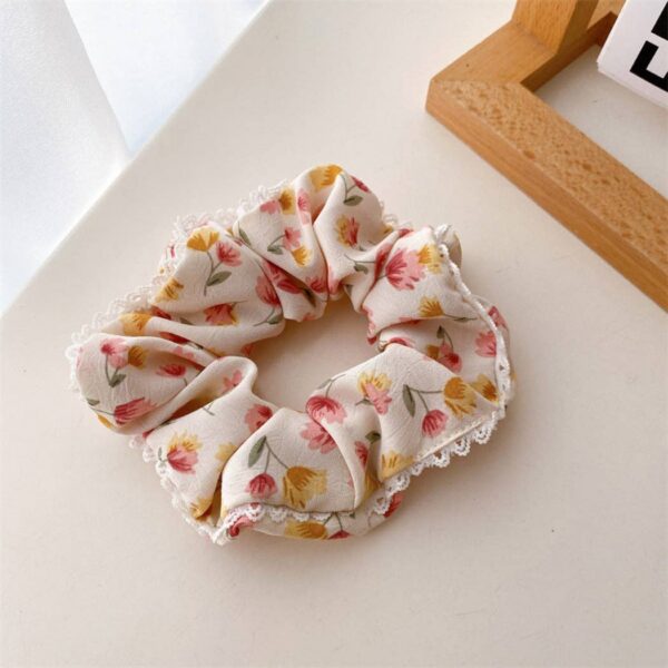 Colorful Floral Pattern Lace Edge Scrunchie